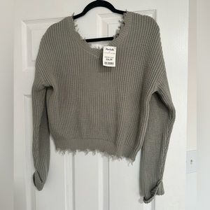 NWT Jessica Simpson Women’s Knit Sweater Cropped Size M Gray & Light Pistachio